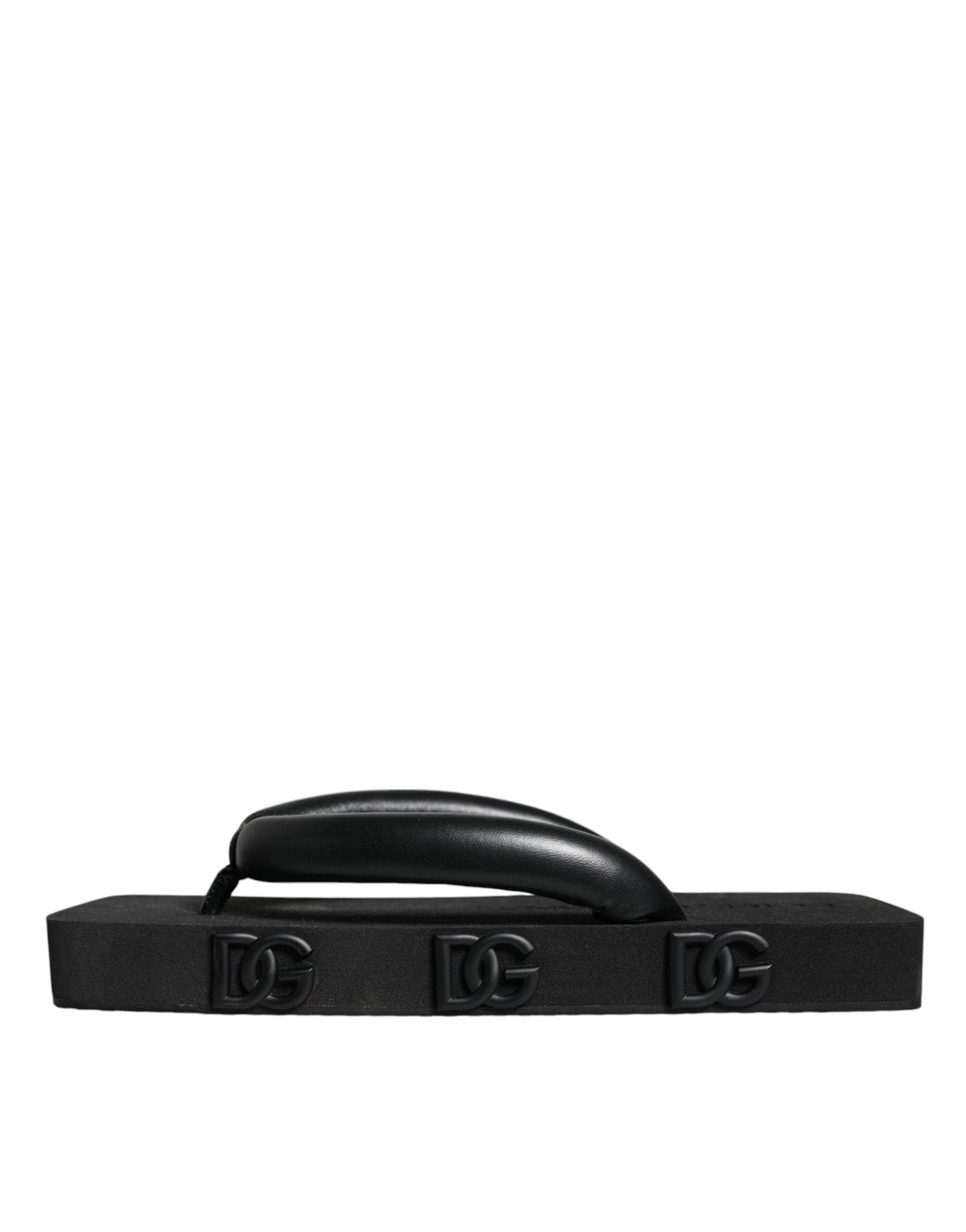 Dolce &amp; Gabbana Black Rubber Flip Flops Slide Sandals Shoes