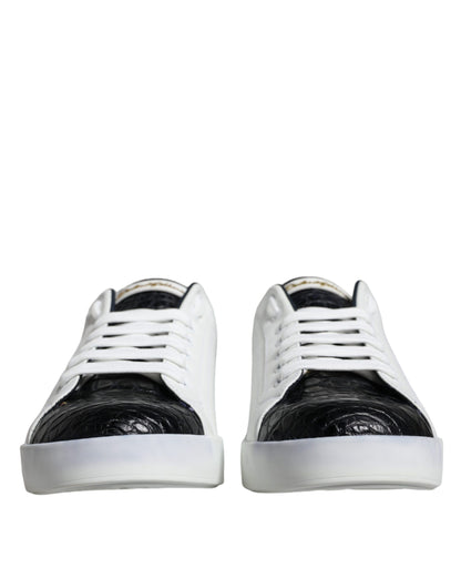 Dolce &amp; Gabbana White Leather Logo Portofino Sneaker Shoes