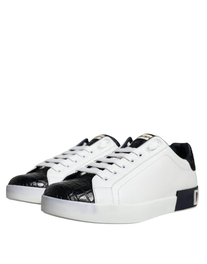 Dolce &amp; Gabbana White Leather Logo Portofino Sneaker Shoes