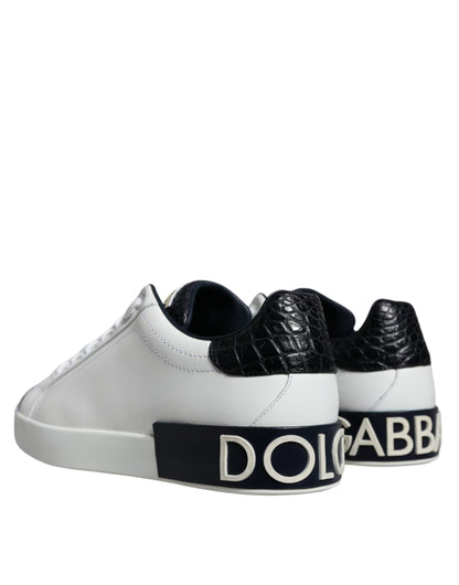 Dolce &amp; Gabbana White Leather Logo Portofino Sneaker Shoes