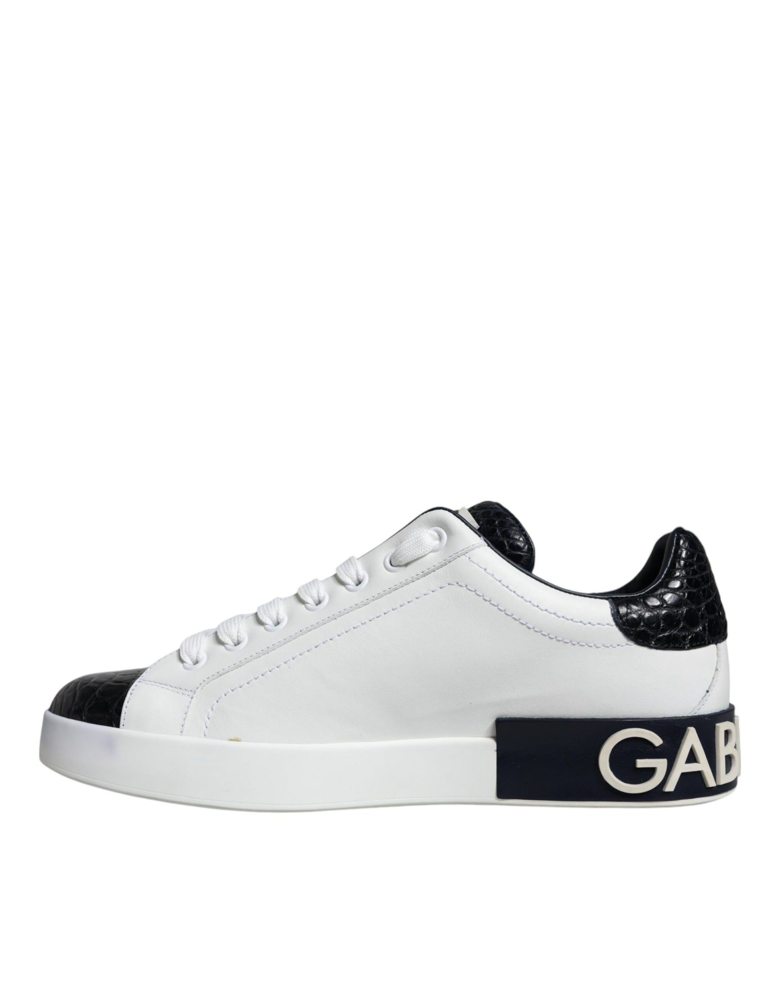 Dolce &amp; Gabbana White Leather Logo Portofino Sneaker Shoes