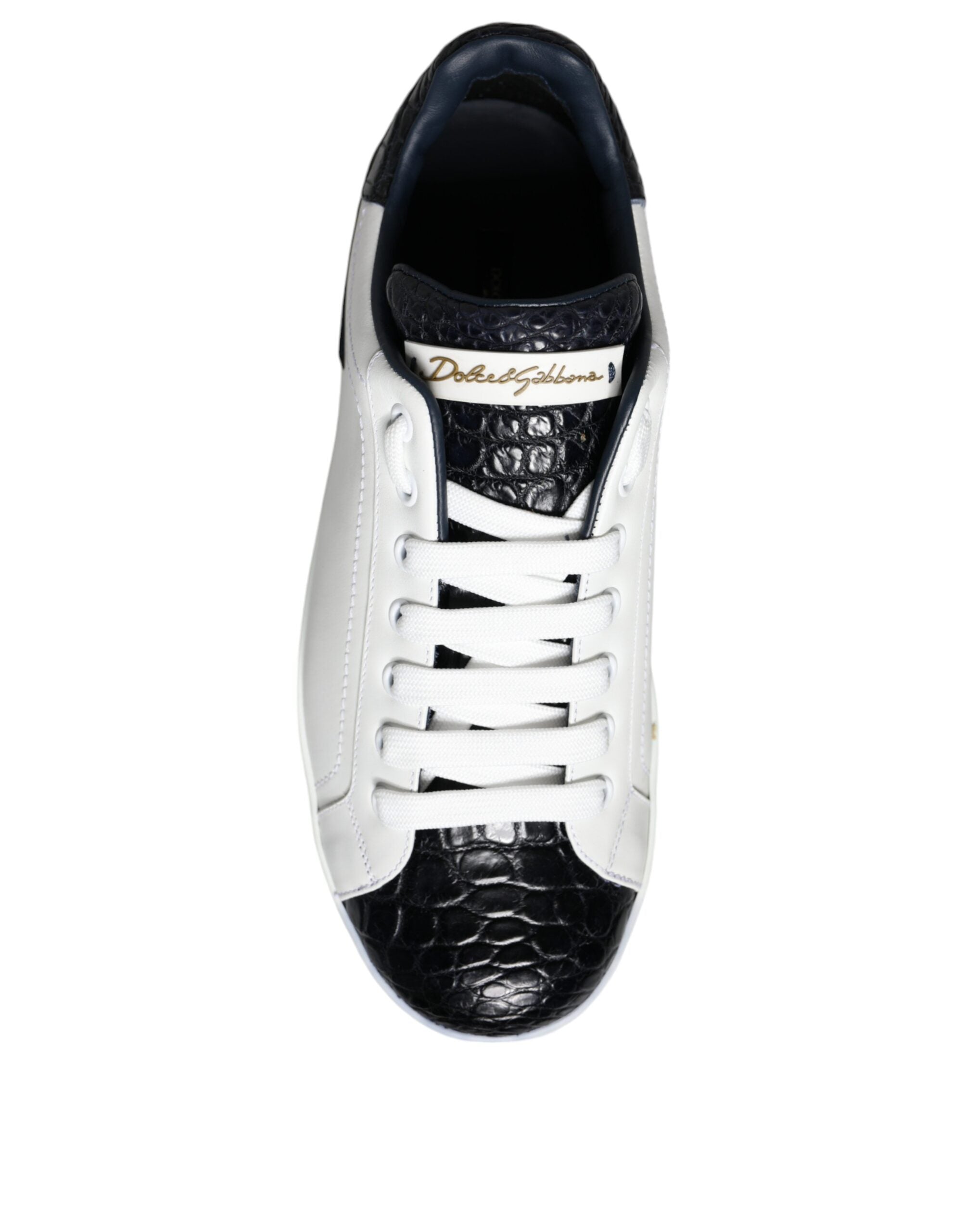 Dolce &amp; Gabbana White Leather Logo Portofino Sneaker Shoes