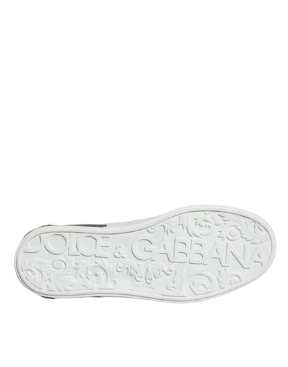 Dolce &amp; Gabbana White Leather Logo Portofino Sneaker Shoes