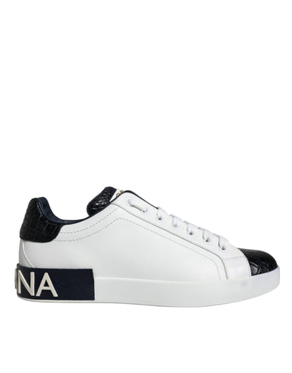 Dolce &amp; Gabbana White Leather Logo Portofino Sneaker Shoes