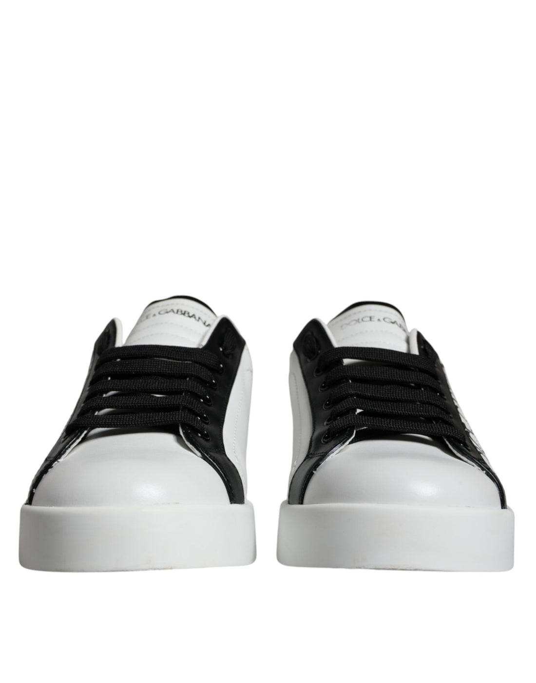 Dolce &amp; Gabbana White Black Leather Crown Milano Sneakers Shoes