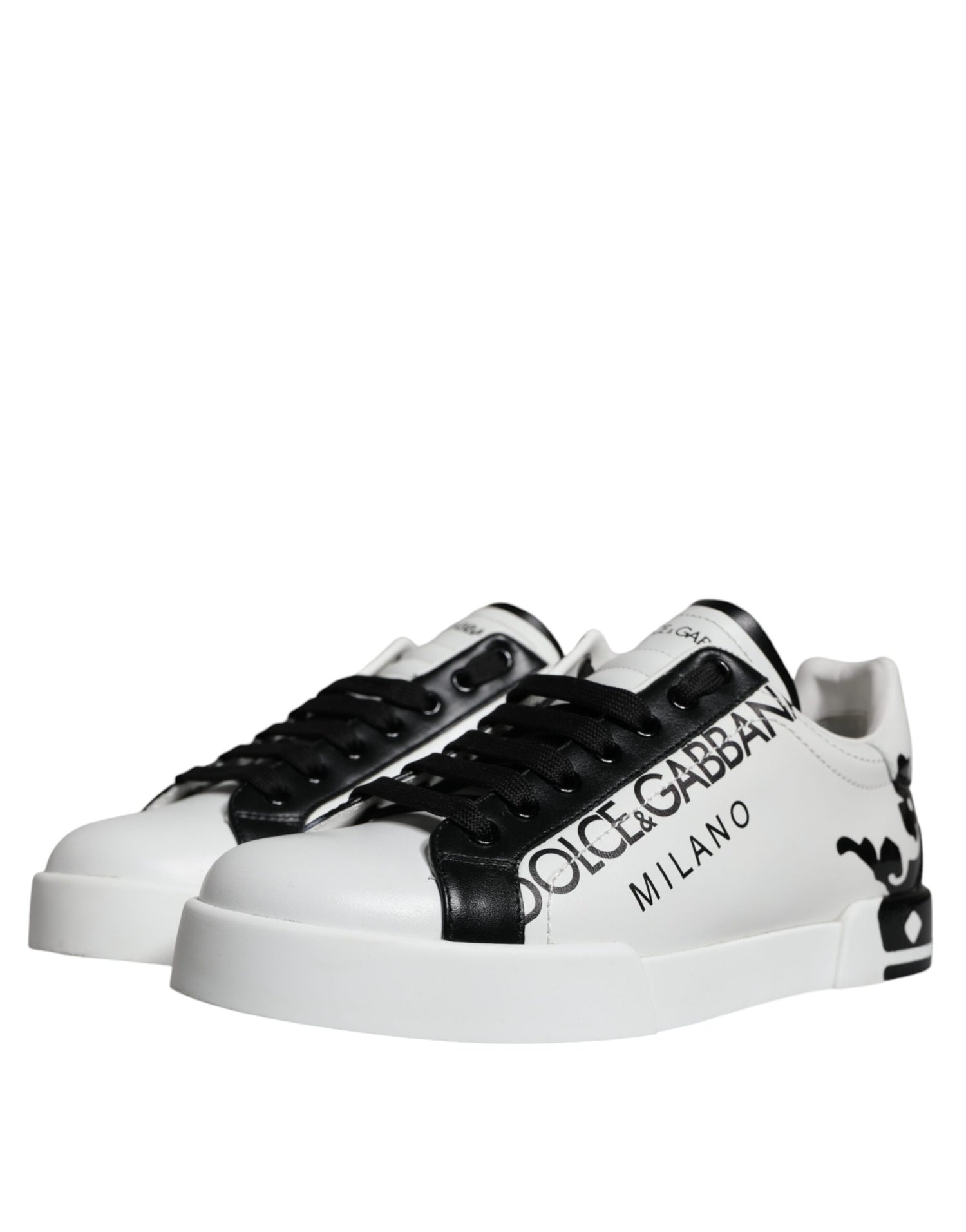 Dolce &amp; Gabbana White Black Leather Crown Milano Sneakers Shoes