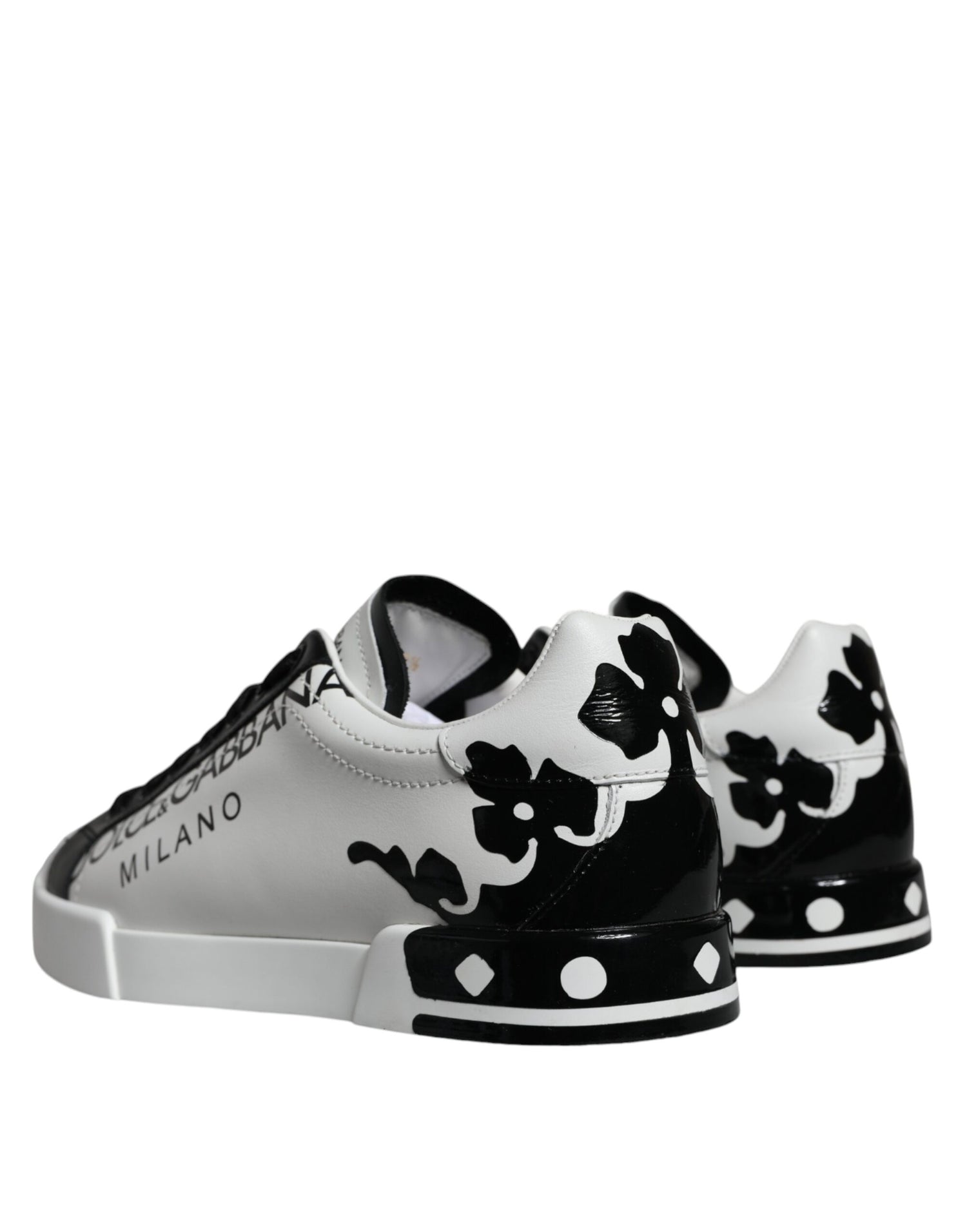 Dolce &amp; Gabbana White Black Leather Crown Milano Sneakers Shoes