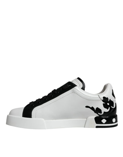 Dolce &amp; Gabbana White Black Leather Crown Milano Sneakers Shoes