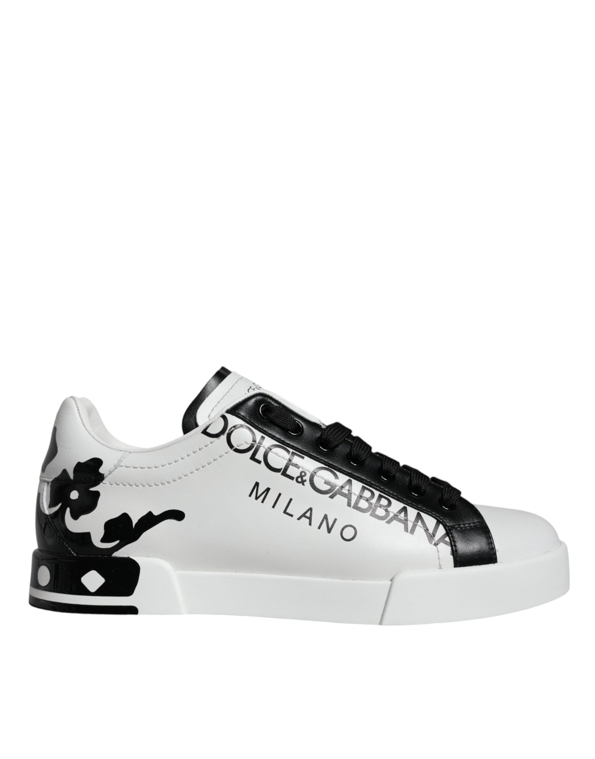 Dolce &amp; Gabbana White Black Leather Crown Milano Sneakers Shoes