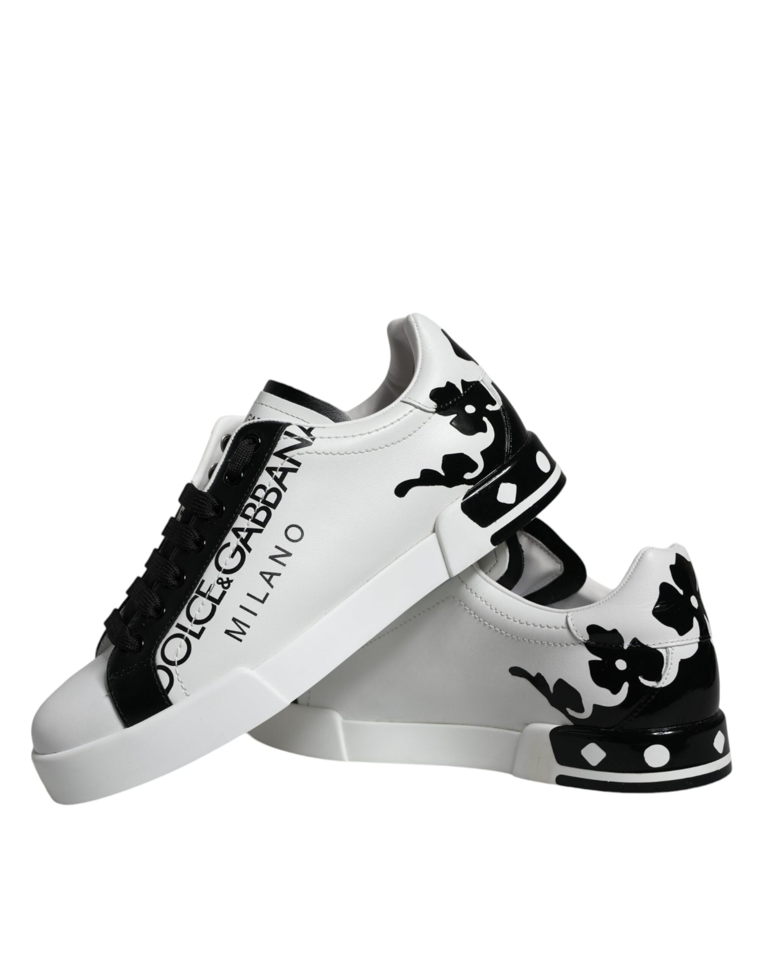 Dolce &amp; Gabbana White Black Leather Crown Milano Sneakers Shoes