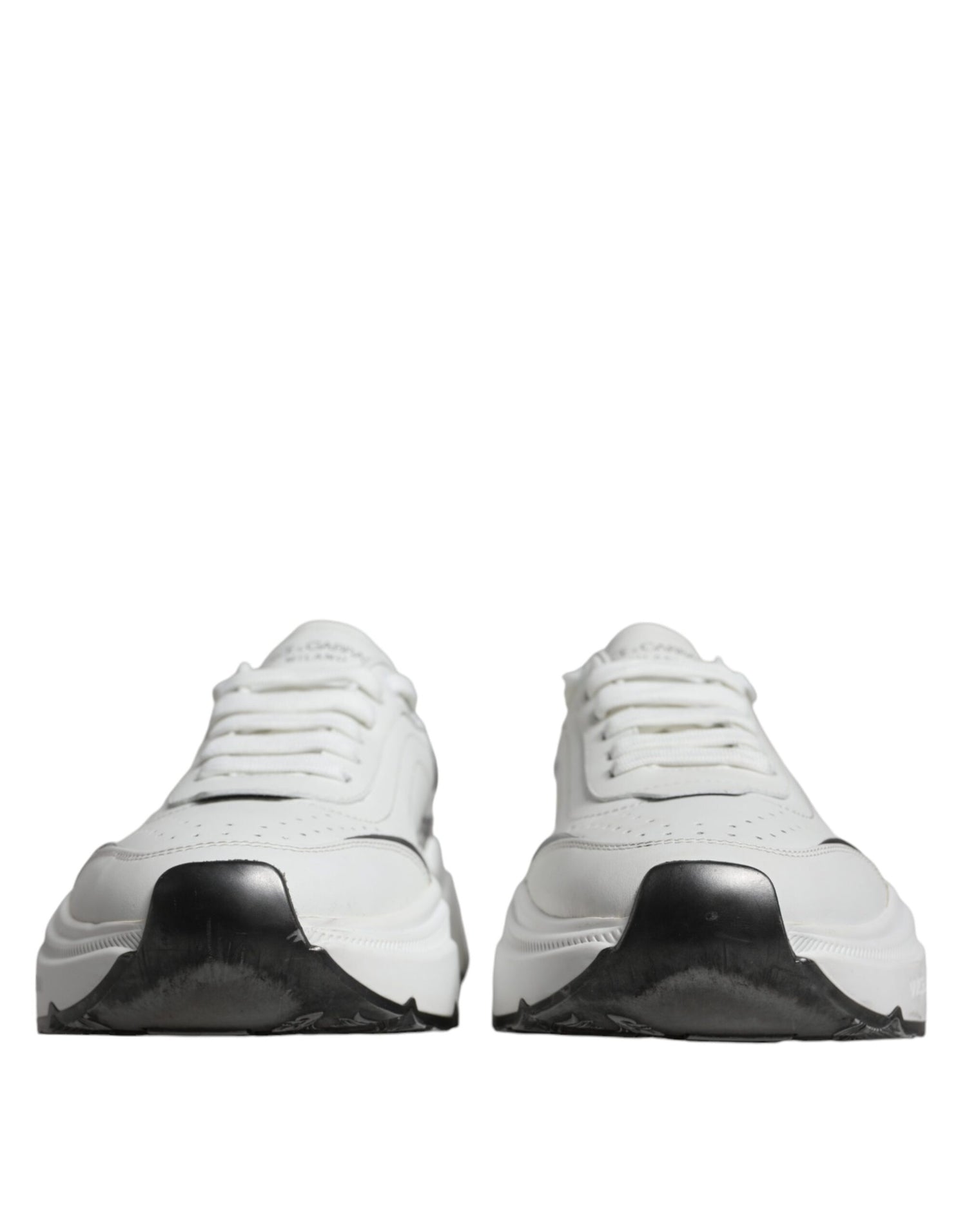 Dolce &amp; Gabbana White Silver DAYMASTER Leather Sneakers Shoes