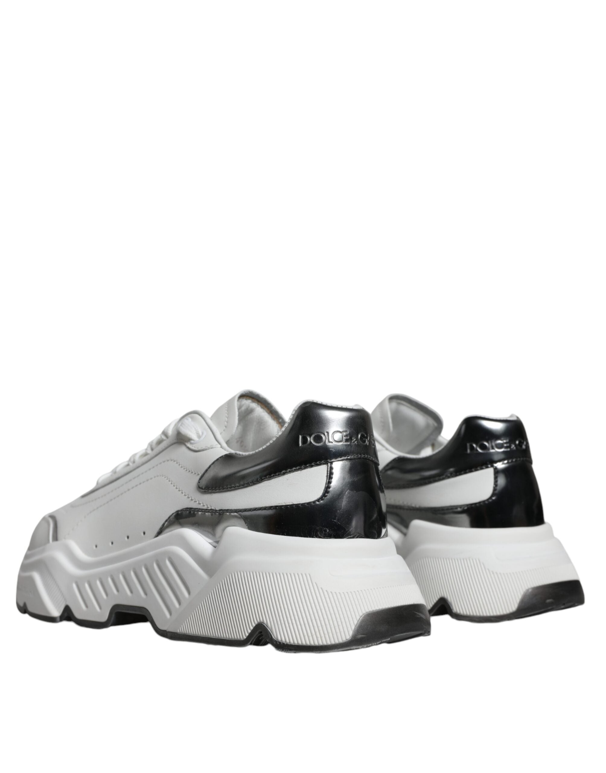 Dolce &amp; Gabbana White Silver DAYMASTER Leather Sneakers Shoes