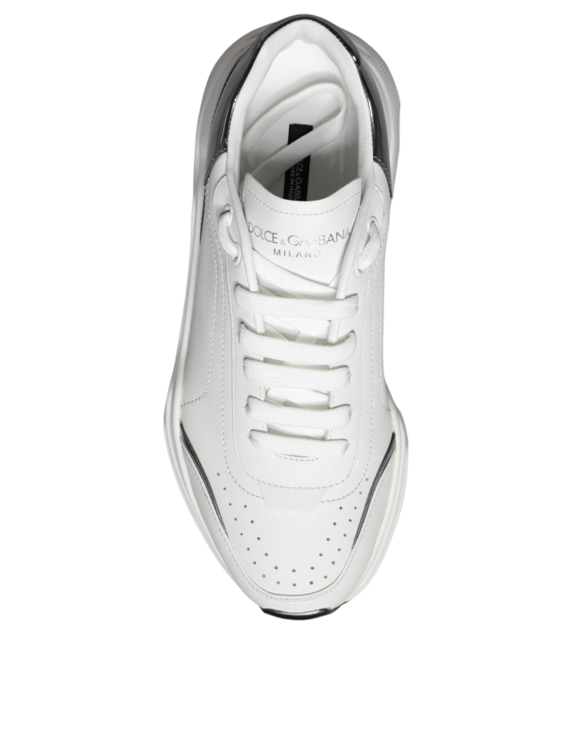 Dolce &amp; Gabbana White Silver DAYMASTER Leather Sneakers Shoes