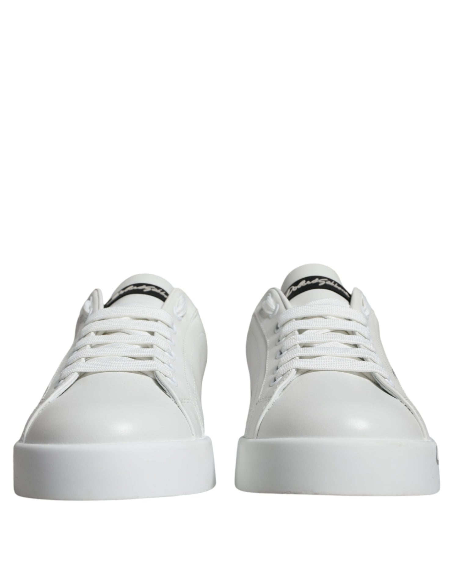 Dolce &amp; Gabbana White Blue Leather Logo Low Top Sneakers Shoes