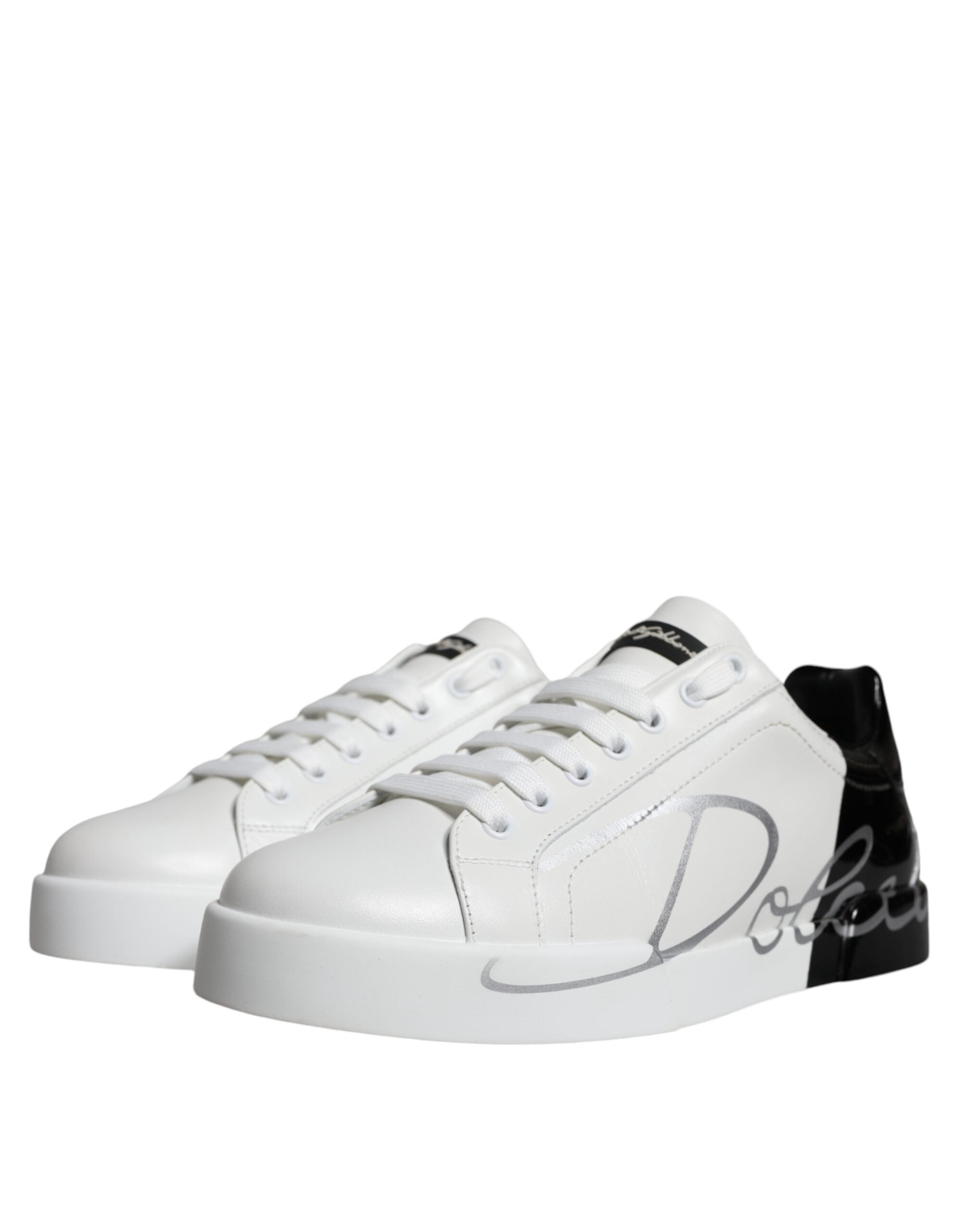 Dolce &amp; Gabbana White Blue Leather Logo Low Top Sneakers Shoes