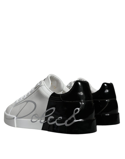 Dolce &amp; Gabbana White Blue Leather Logo Low Top Sneakers Shoes