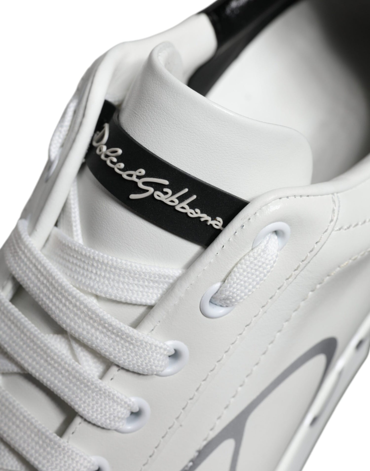 Dolce &amp; Gabbana White Blue Leather Logo Low Top Sneakers Shoes