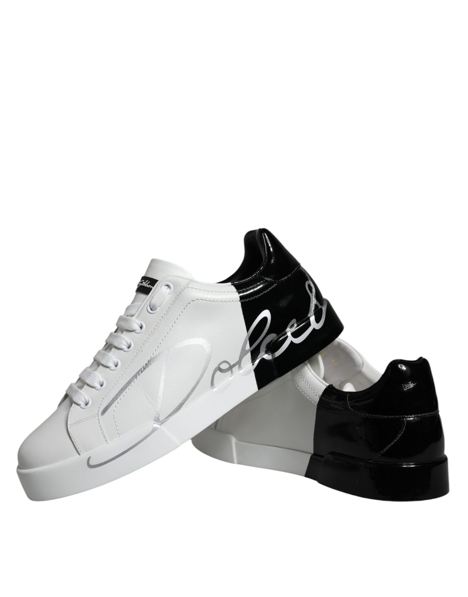 Dolce &amp; Gabbana White Blue Leather Logo Low Top Sneakers Shoes