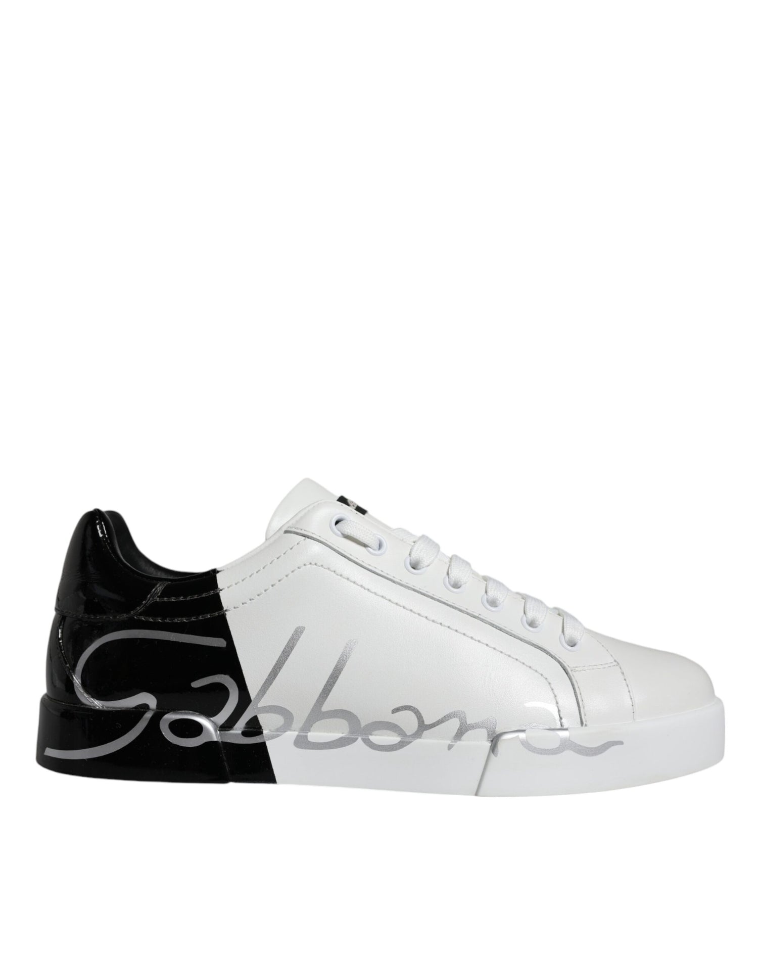 Dolce &amp; Gabbana White Blue Leather Logo Low Top Sneakers Shoes