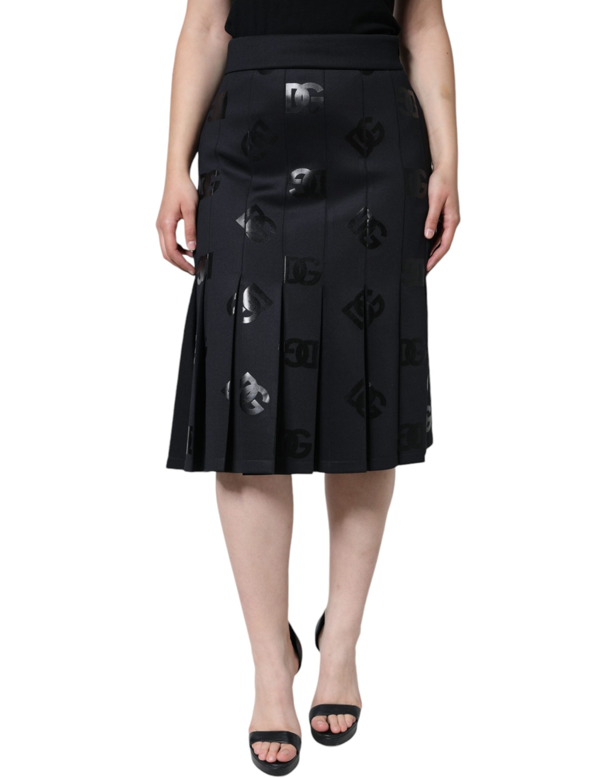 Dolce &amp; Gabbana Black DG Monogram Pleated Midi Skirt