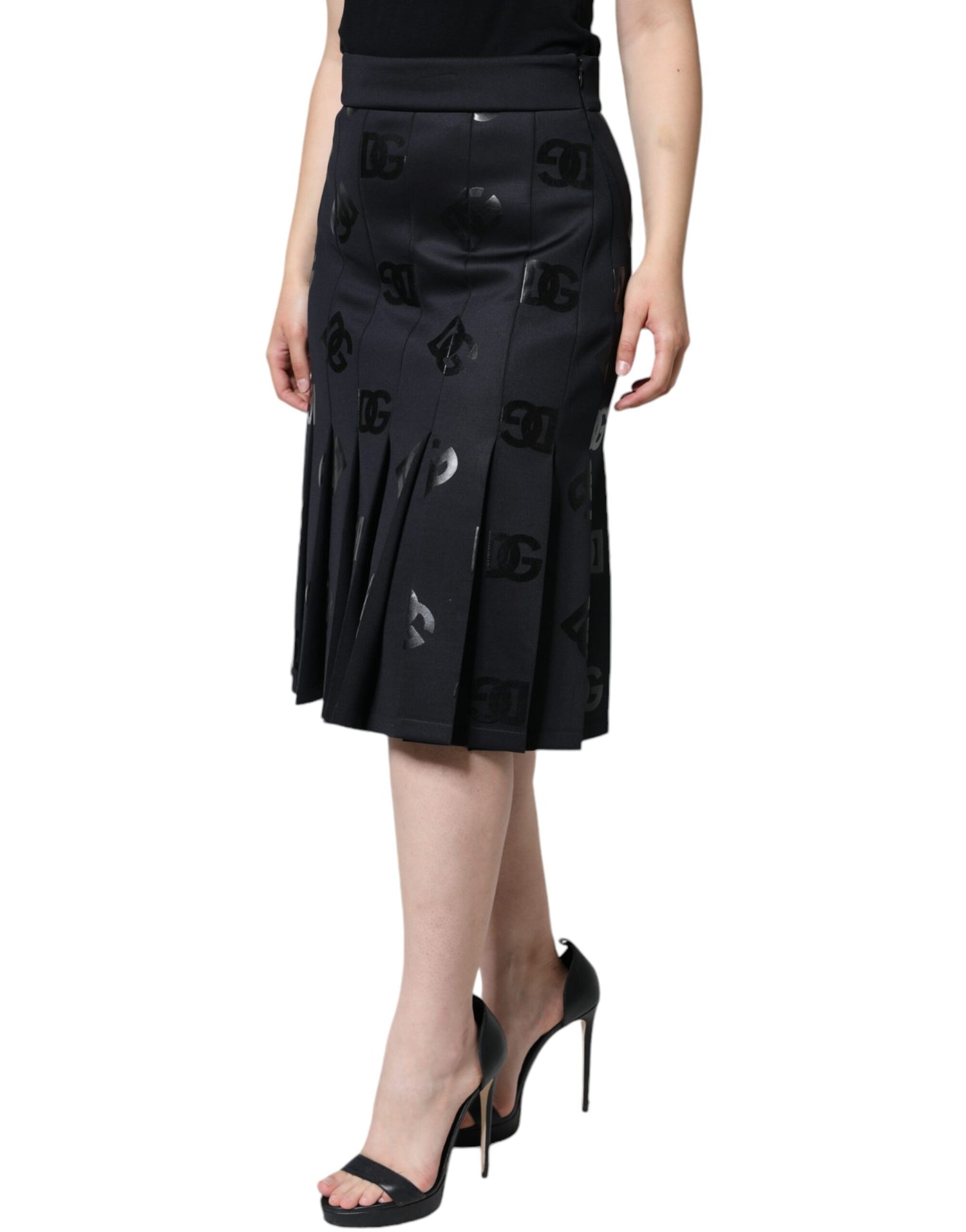 Dolce &amp; Gabbana Black DG Monogram Pleated Midi Skirt