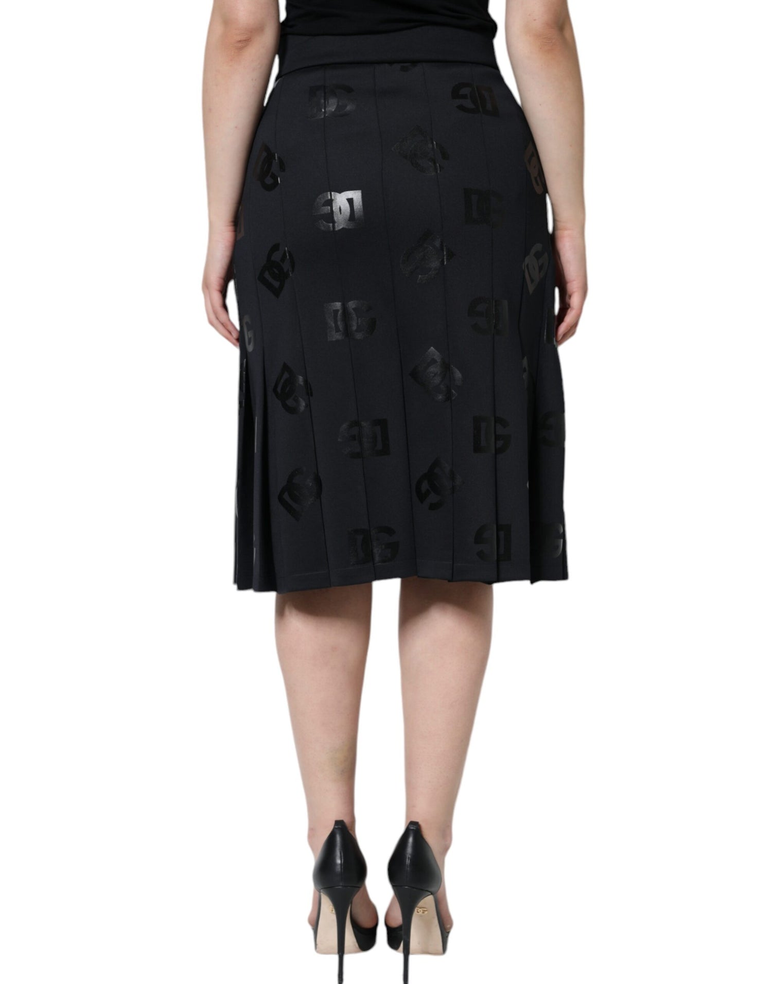 Dolce &amp; Gabbana Black DG Monogram Pleated Midi Skirt