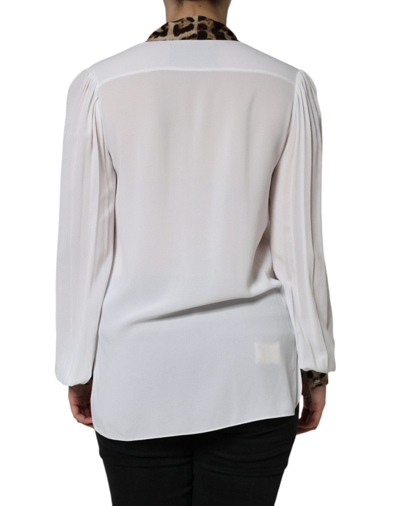 Dolce &amp; Gabbana White Ascot Collar Long Sleeve Top Blouse