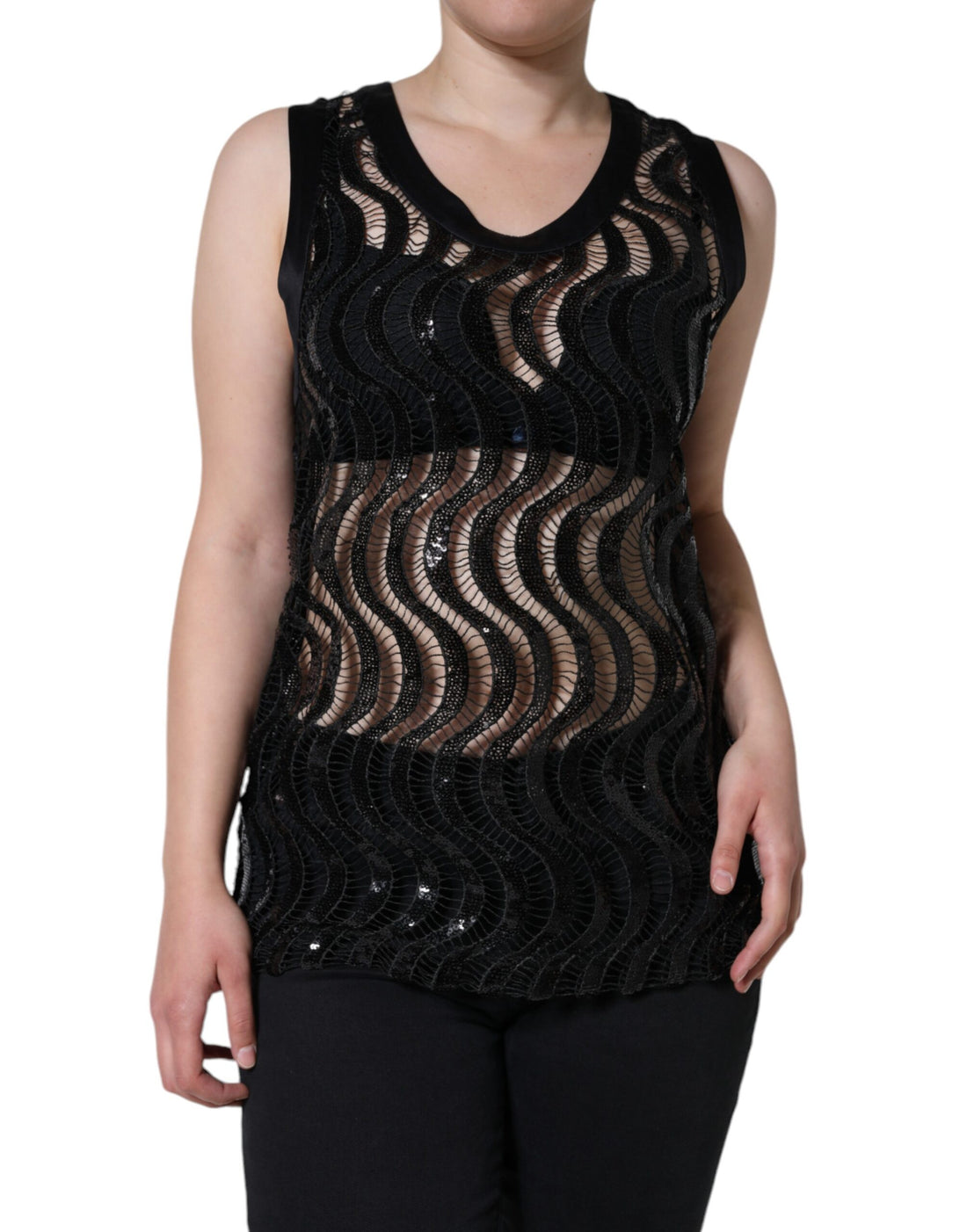 Dolce &amp; Gabbana Black Sequin Sleeveless Tank Blouse Top