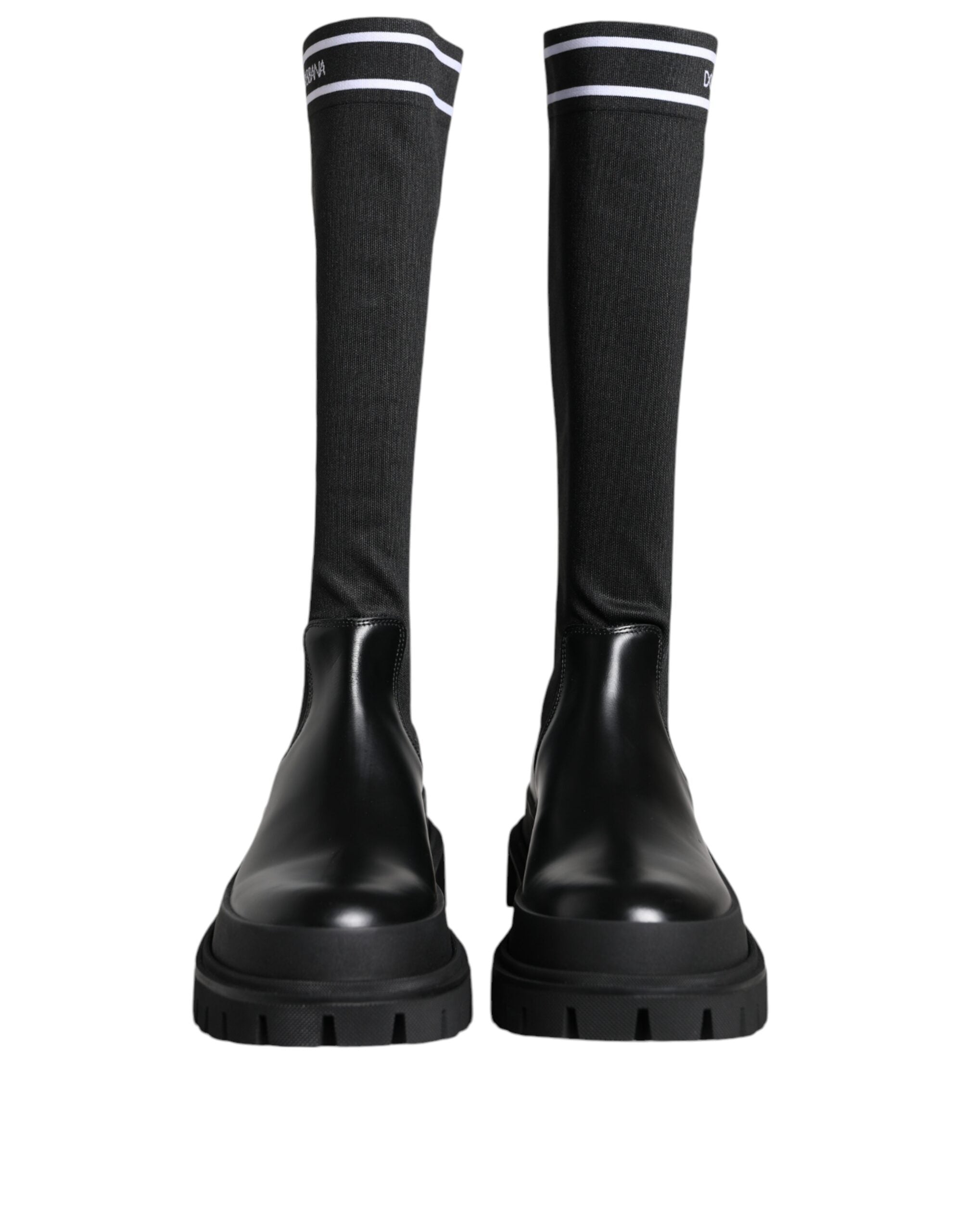 Dolce &amp; Gabbana Black White Polyester Socks High Boots Shoes