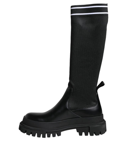 Dolce &amp; Gabbana Black White Polyester Socks High Boots Shoes