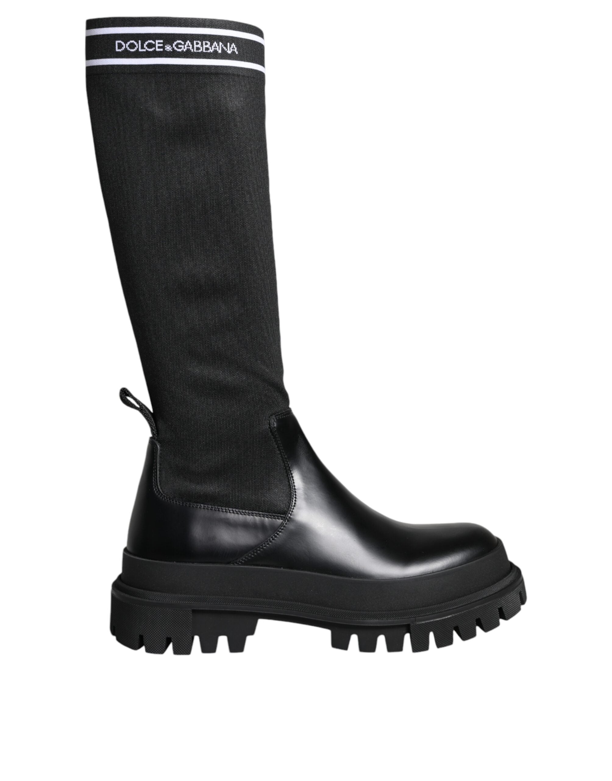 Dolce &amp; Gabbana Black White Polyester Socks High Boots Shoes