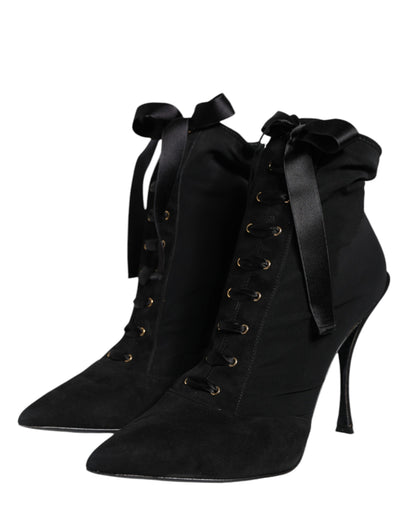 Dolce &amp; Gabbana Black Lace Up Trekking Ankle Boots Shoes