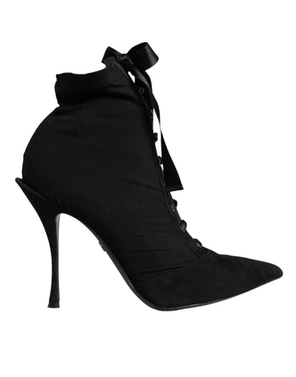 Dolce &amp; Gabbana Black Lace Up Trekking Ankle Boots Shoes