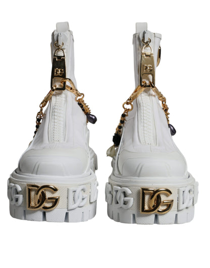 Dolce &amp; Gabbana White Rubber Embellished Logo Ankle Boots Shoes