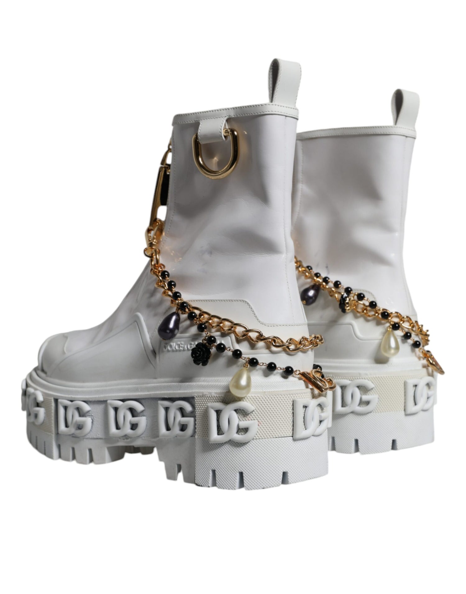 Dolce &amp; Gabbana White Rubber Embellished Logo Ankle Boots Shoes