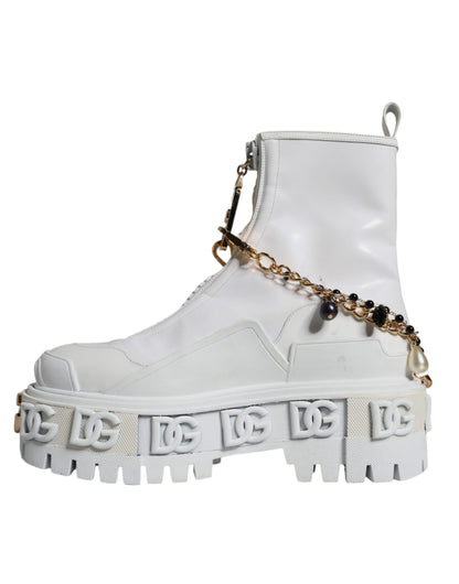 Dolce &amp; Gabbana White Rubber Embellished Logo Ankle Boots Shoes