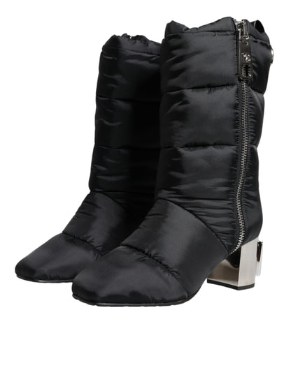 Dolce &amp; Gabbana Black Padded DG Logo Heels Boots Shoes