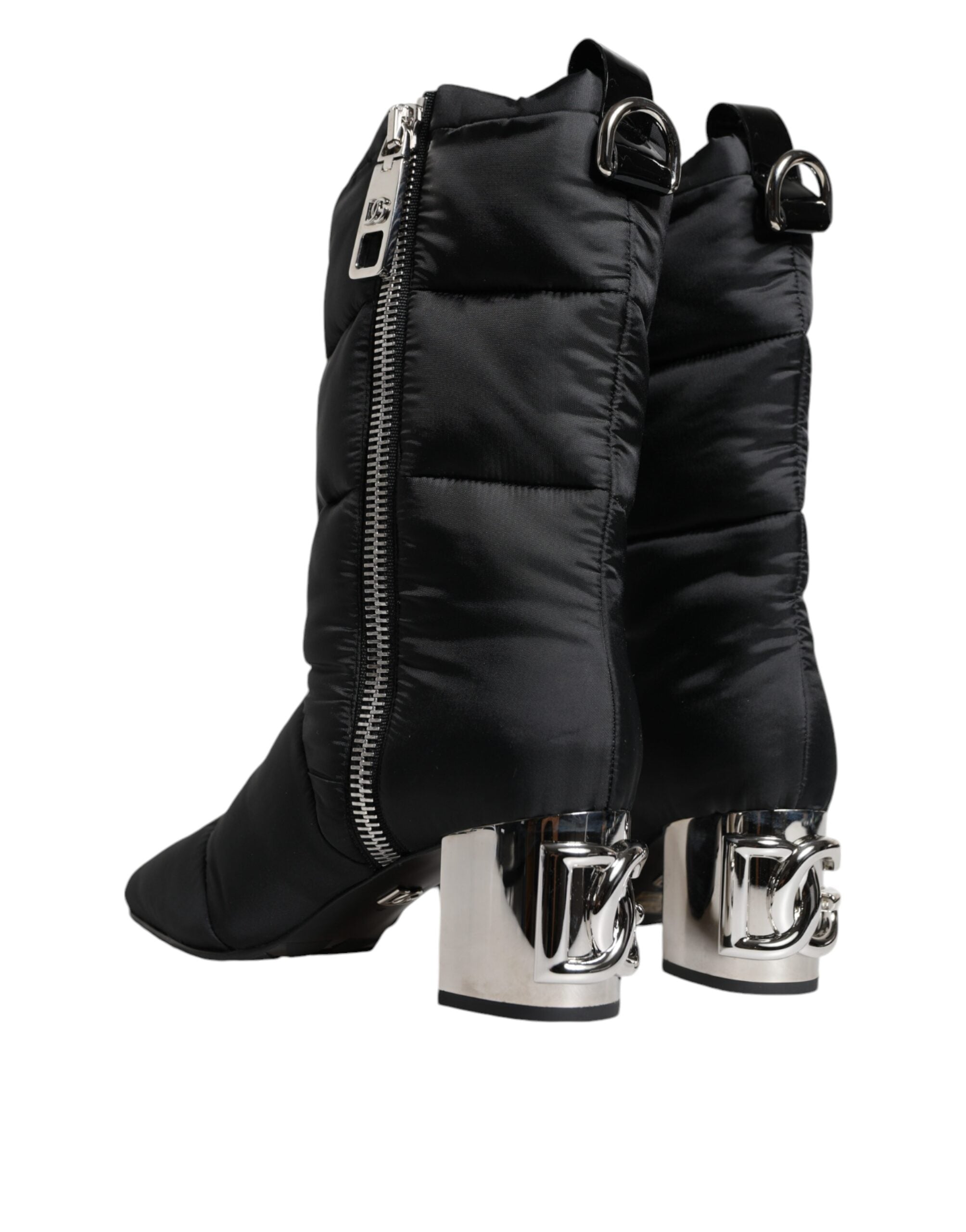 Dolce &amp; Gabbana Black Padded DG Logo Heels Boots Shoes