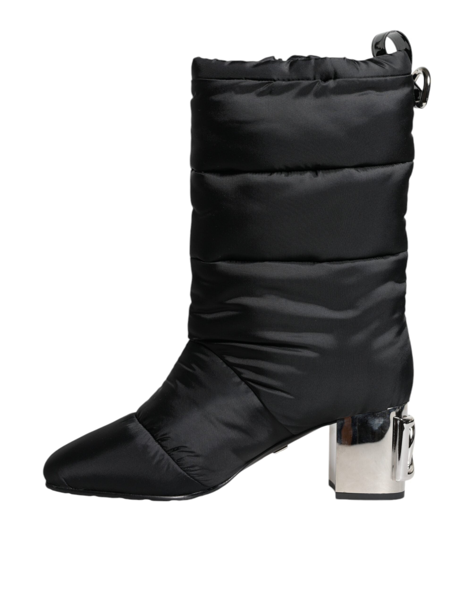 Dolce &amp; Gabbana Black Padded DG Logo Heels Boots Shoes