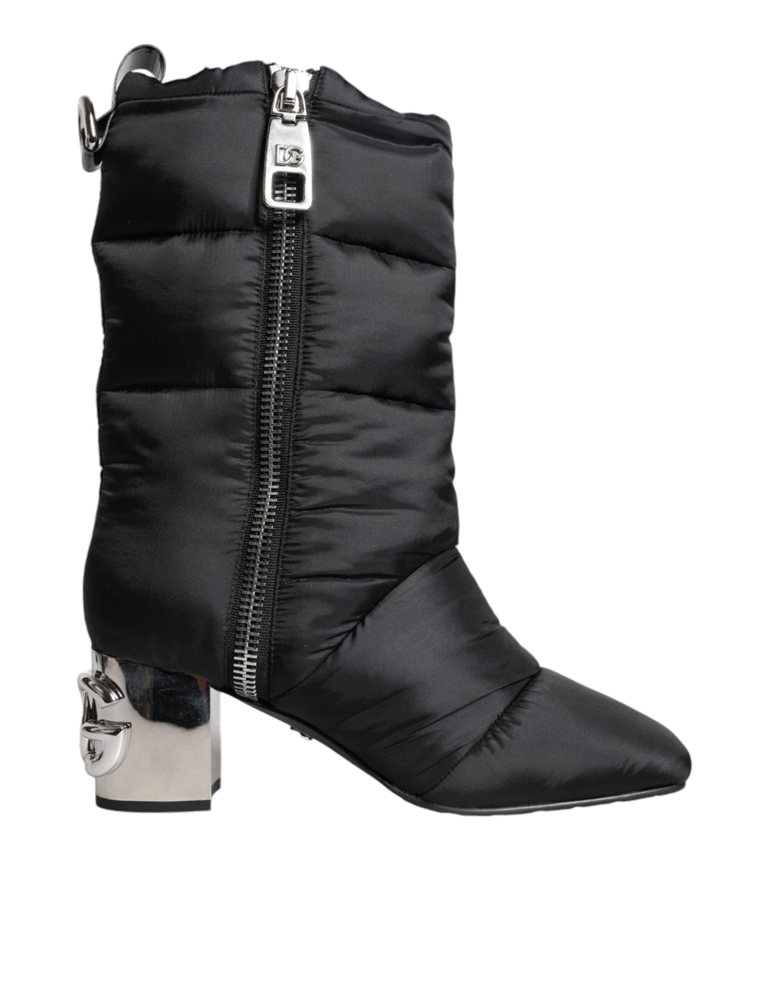 Dolce &amp; Gabbana Black Padded DG Logo Heels Boots Shoes