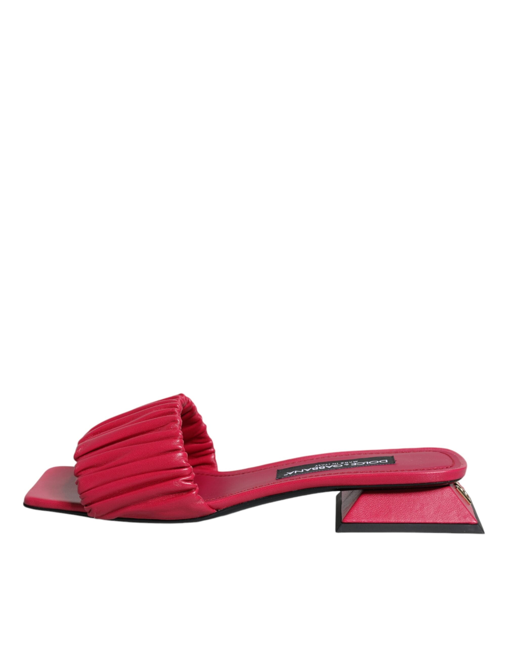 Dolce &amp; Gabbana Fuchsia Leather Slides Flats Sandals Shoes