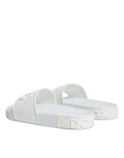 Dolce &amp; Gabbana White Rubber Slides Sandals Beachwear Shoes