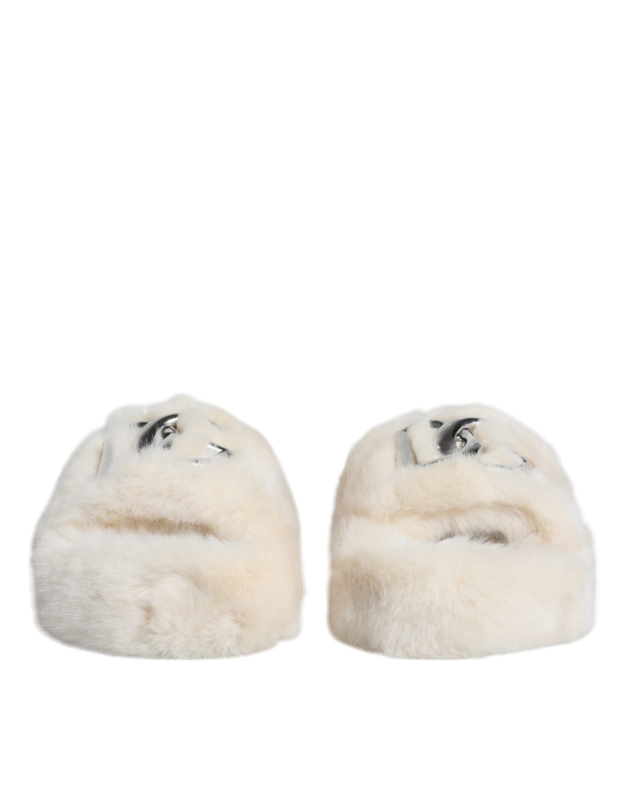 Dolce &amp; Gabbana Beige Faux Fur Slides Flats Sandals Shoes