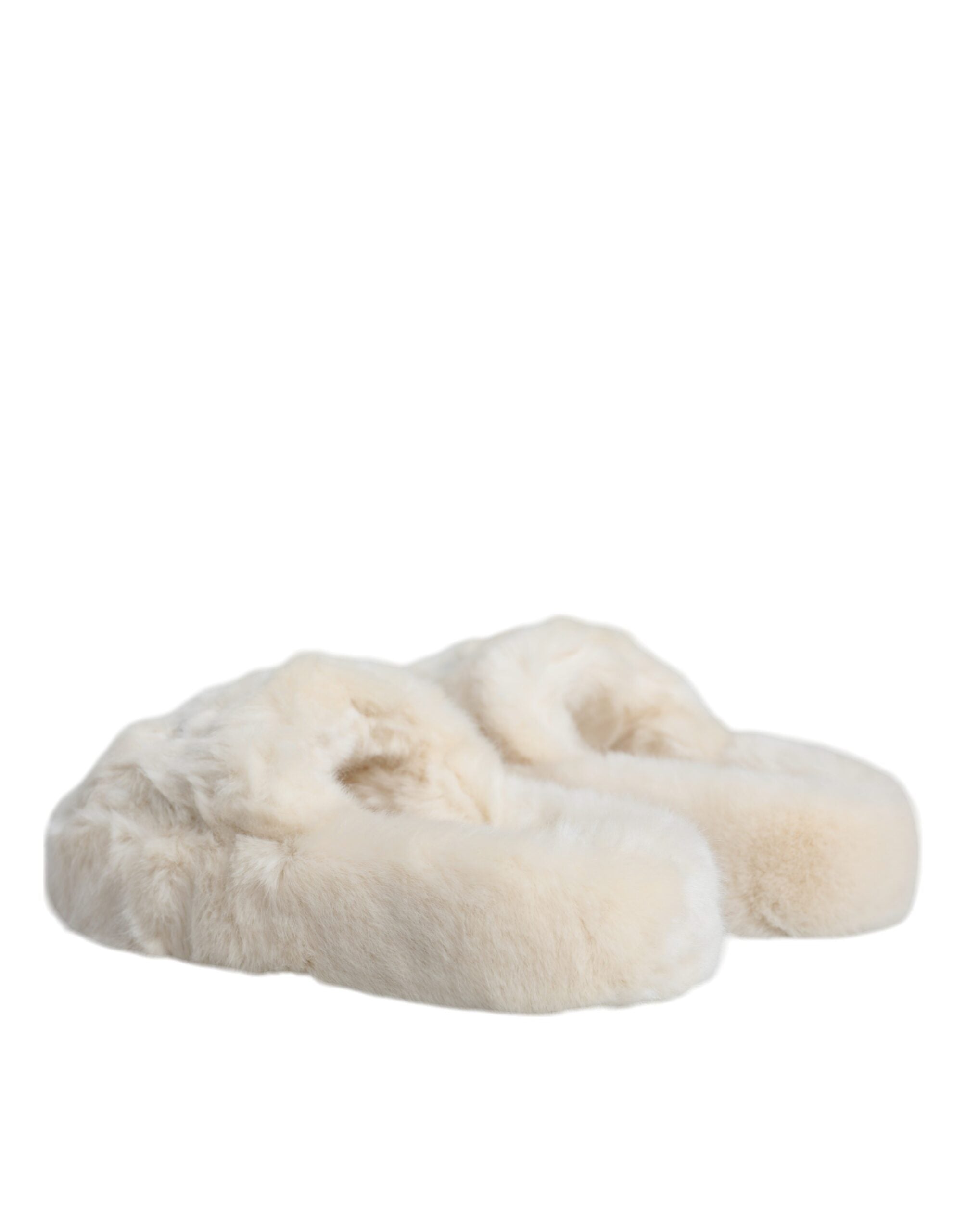 Dolce &amp; Gabbana Beige Faux Fur Slides Flats Sandals Shoes