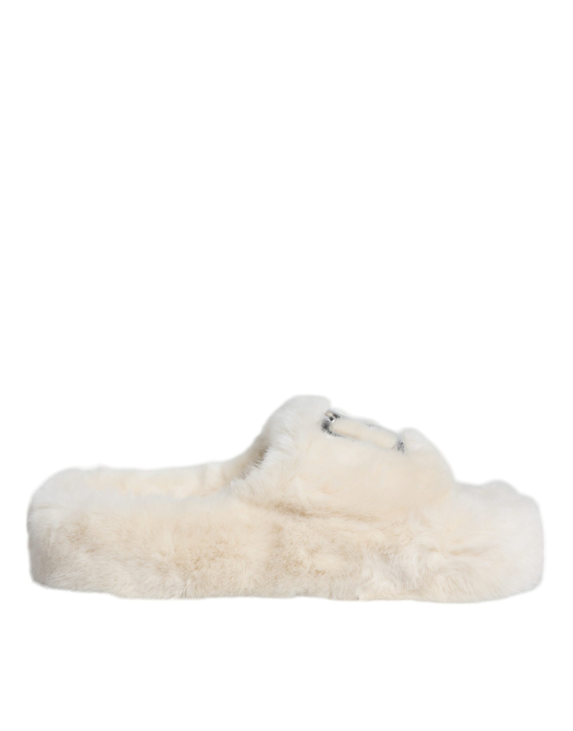 Dolce &amp; Gabbana Beige Faux Fur Slides Flats Sandals Shoes