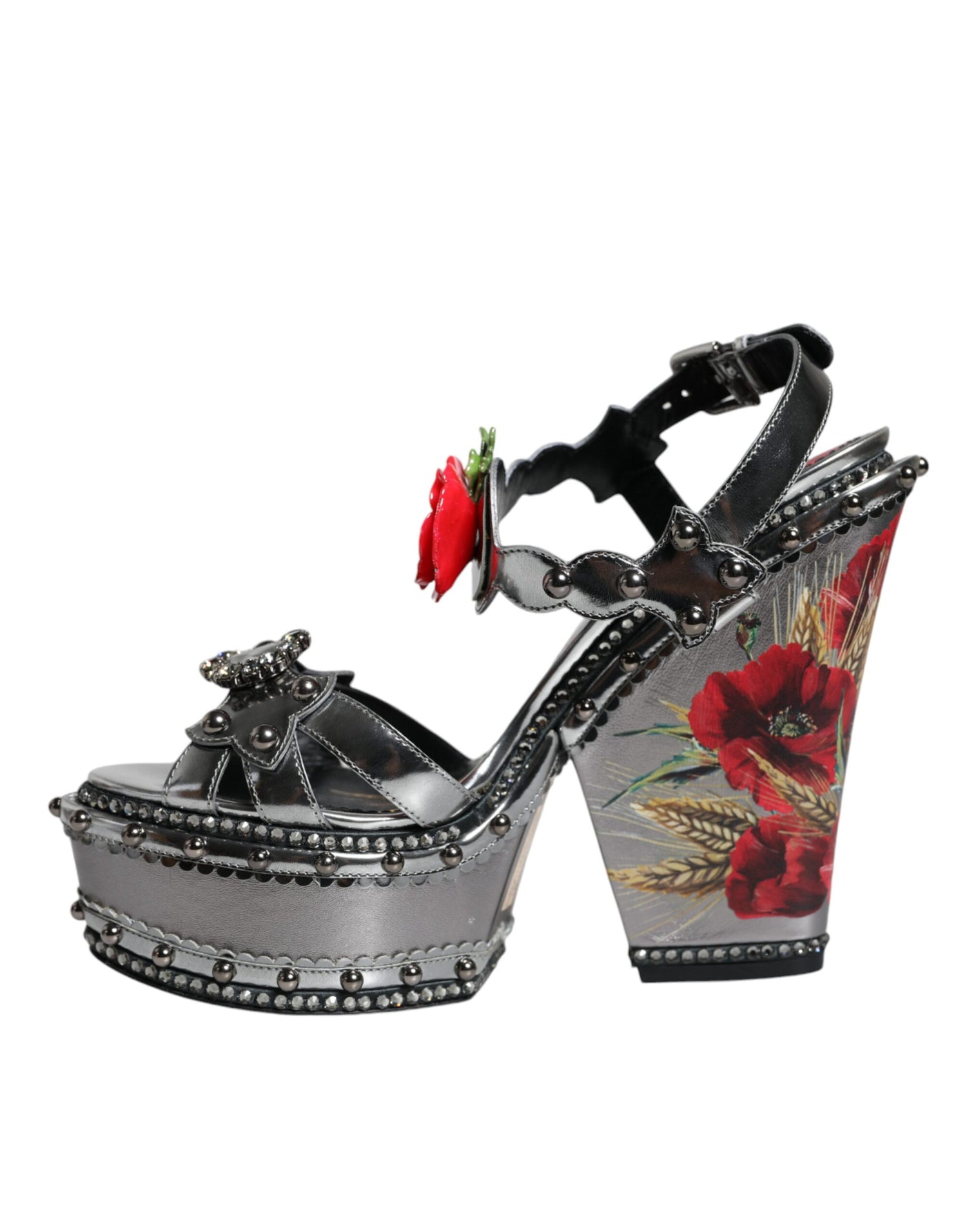 Dolce &amp; Gabbana Silver Embellished Platform Heels Sandals Shoes