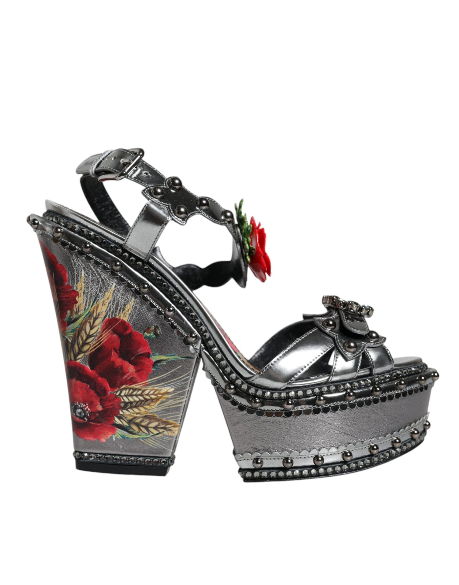 Dolce &amp; Gabbana Silver Embellished Platform Heels Sandals Shoes