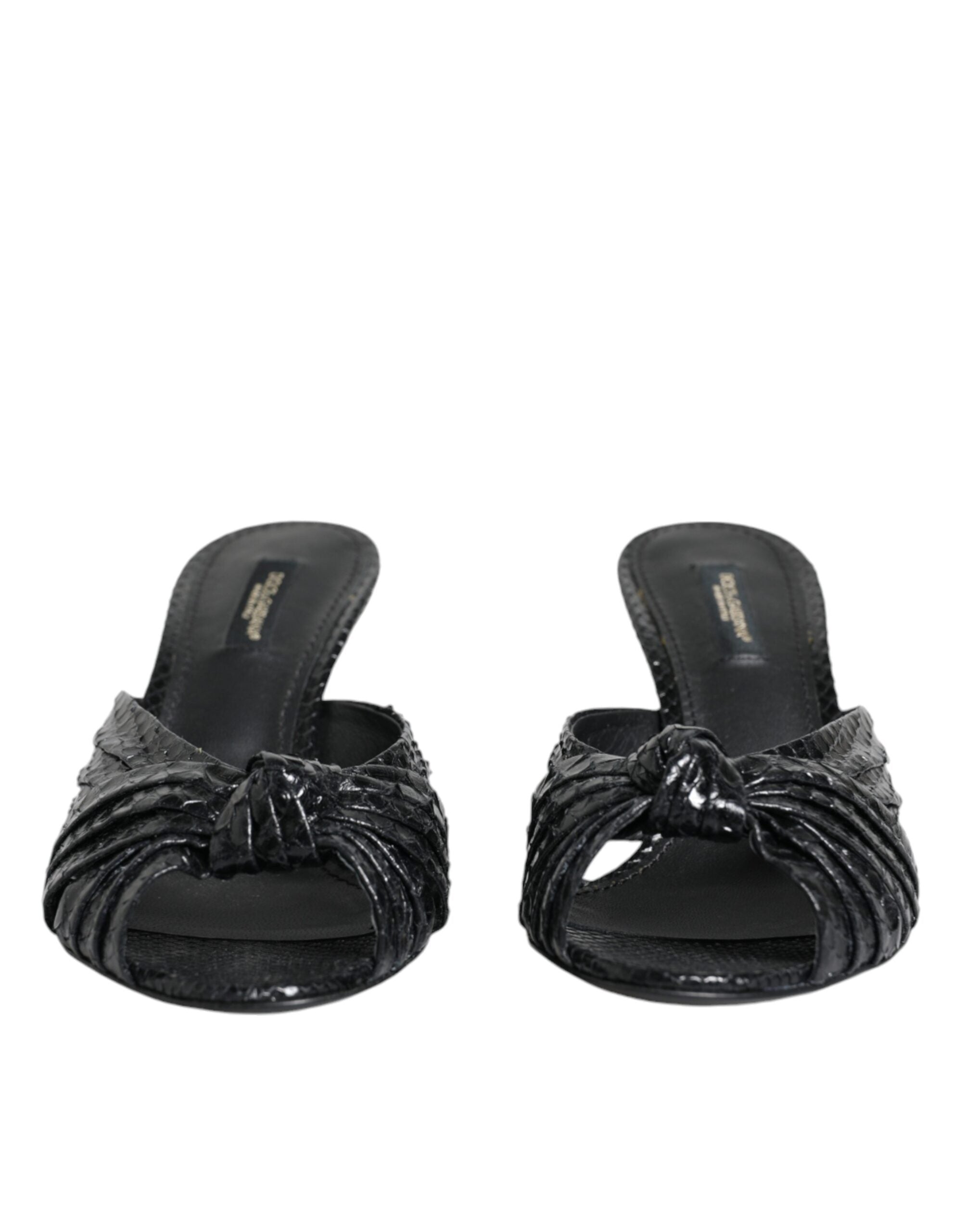 Dolce &amp; Gabbana Black Leather Heels Slides Sandals Shoes