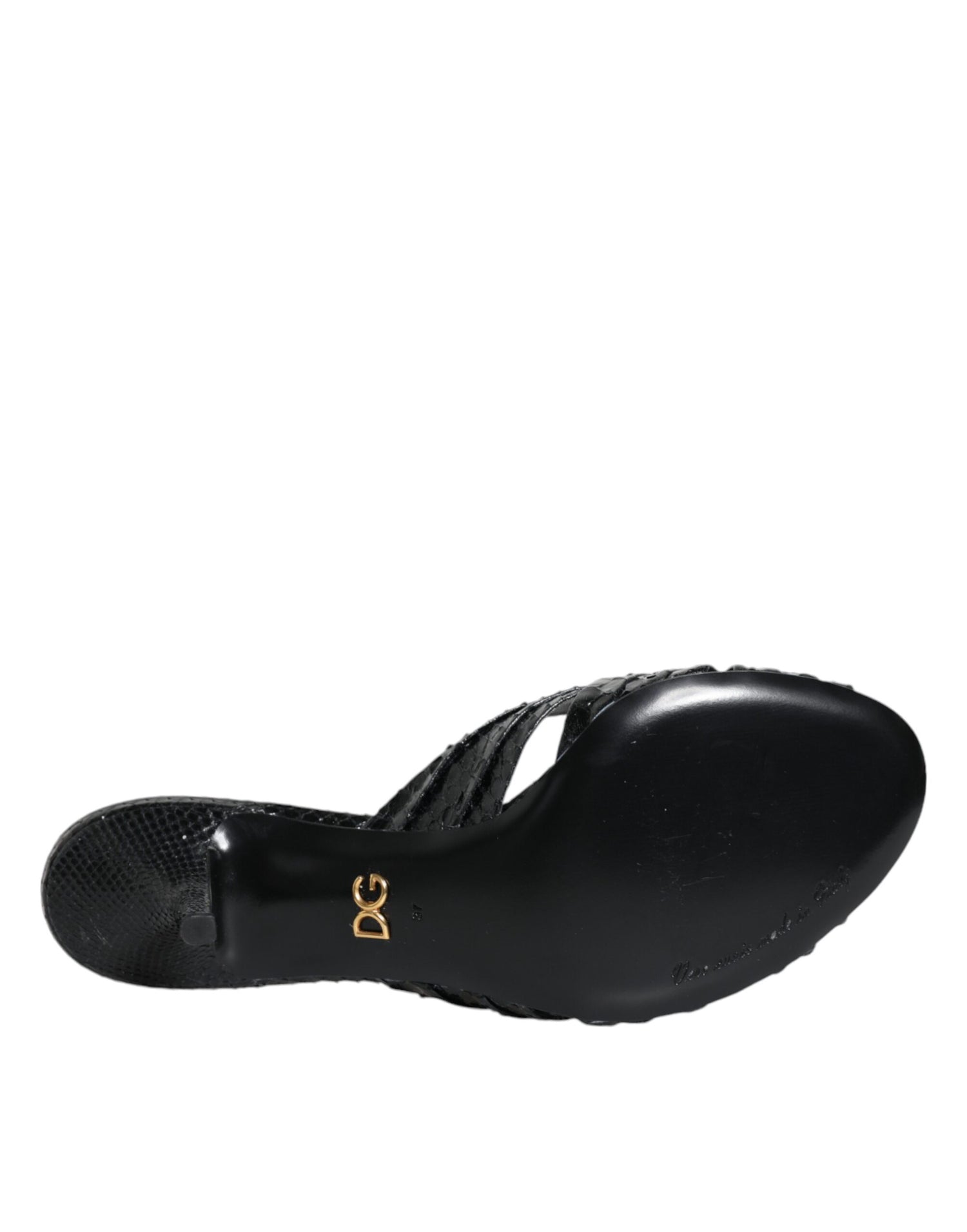 Dolce &amp; Gabbana Black Leather Heels Slides Sandals Shoes