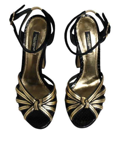 Dolce &amp; Gabbana Black Leather Faux Pearl Heel Sandals Shoes